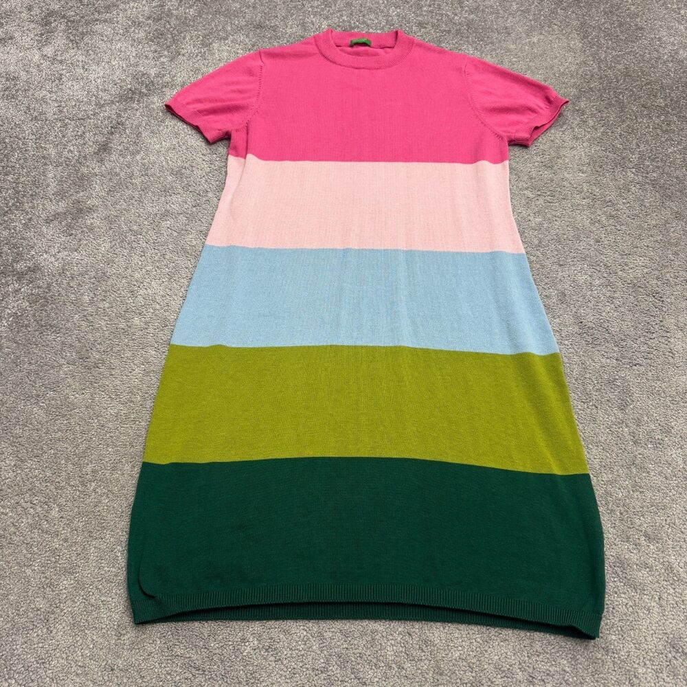 United Colors Of Benetton Striped Colorful Knit Sweater Dress Womens Large Crew